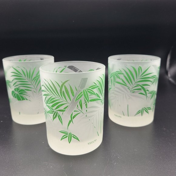 Testesetter Other - Tastesetter set (3) Bamboo Green Leaves Frosted Lowball Tumbler glasses vintage